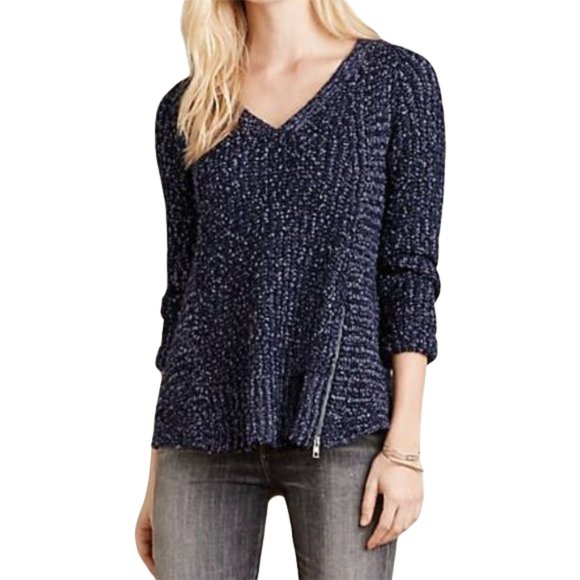 Anthropologie Sweaters - Anthropologie Moth Wool Alpaca Side Zip V-Neck Knit Sweater Blue Purple - XS